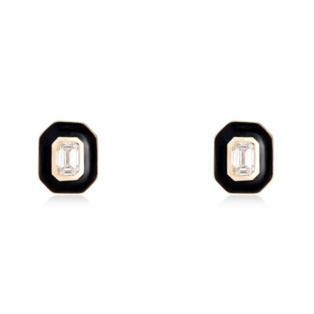 Eternal Black Enamel 14K (or 18k upon request) Yellow Gold Stud Earrings